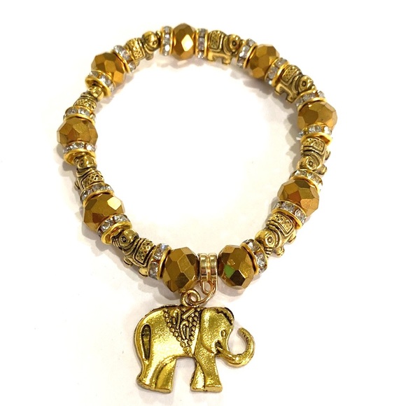 Elephant Bracelet With Spirit Guide Meaning Gold Tone Beaded Leadership - Picture 2 of 5